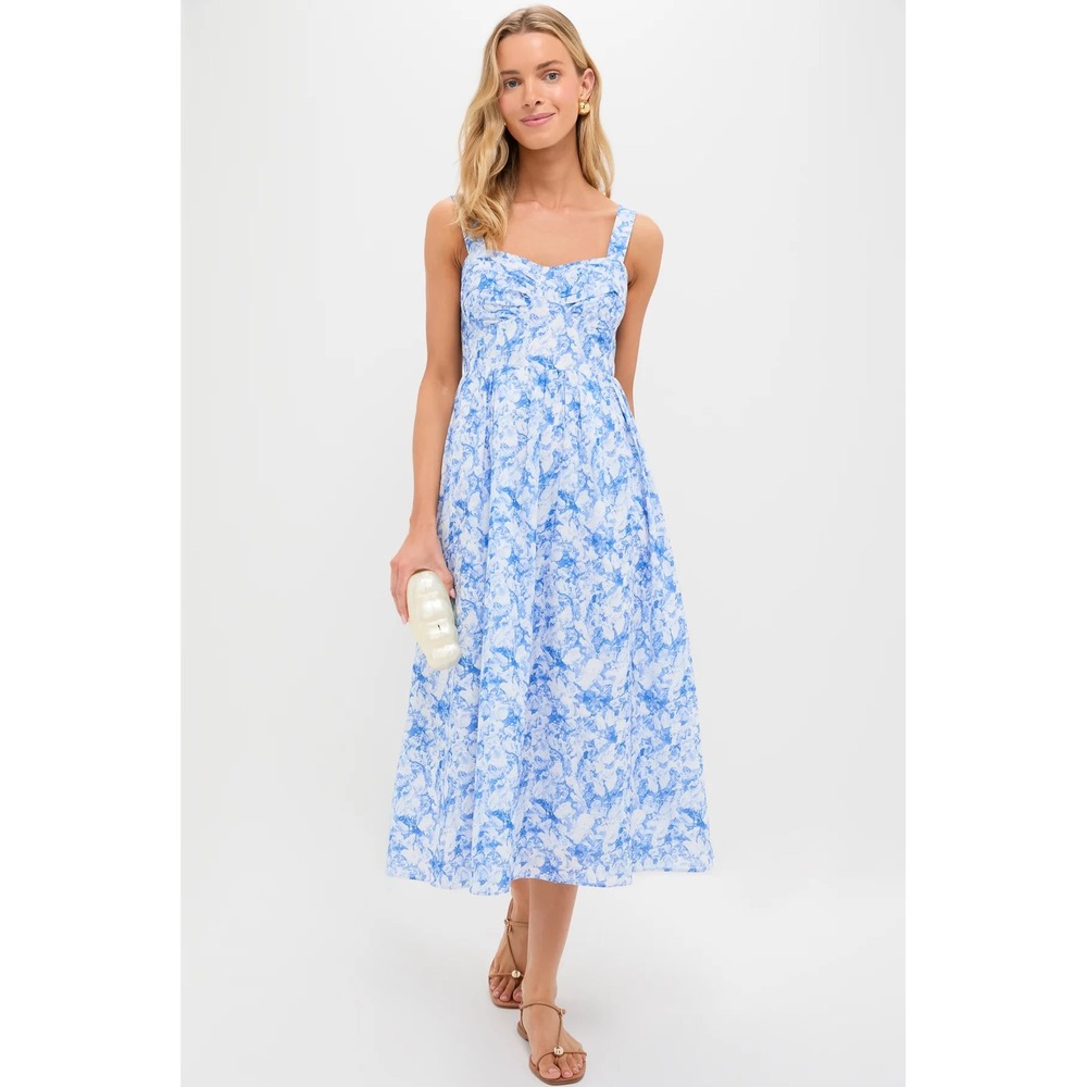 Tuckernuck HYACINTH HOUSE Blue White Floral Toile Annette Midi Dress NWT size XS
